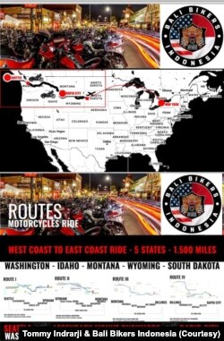 Rute pawai moge dari yang dilalui Bali Indonesia Bikers, dari negara bagian Washington ke South Dakota. (Foto: Tommy Indrarji & Bali Bikers Indonesia)