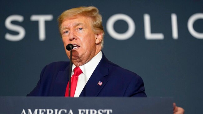 FILE - Former President Donald Trump speaks at an America First Policy Institute agenda summit at the Marriott Marquis in Washington, July 26, 2022.