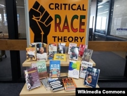 Book display of works deemed to be on critical race theory at the University of Wisconsin–Madison.