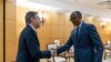 Secretary of State Antony Blinken, left, meets with Rwandan President Paul Kagame at the President's Office in Urugwiro Village in Kigali, Rwanda, Aug. 11, 2022. 