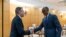 Secretary of State Antony Blinken, left, meets with Rwandan President Paul Kagame at the President's Office in Urugwiro Village in Kigali, Rwanda, Aug. 11, 2022. 