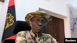 FILE - General Lucky Irabor speaks to media during an interview in Maiduguri, Nigeria. Taken Feb. 15, 2017. 