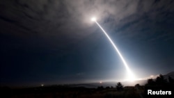 FILE - An unarmed Minuteman III intercontinental ballistic missile launches during an operational test at Vandenberg Air Force Base, California, Aug. 2, 2017. (U.S. Air Force/Senior Airman Ian Dudley/Handout via Reuters)