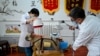 Seekor anjing tengah menjalani pengobatan tradisional akupunktur dan fisioterapi di sebuah klinik hewan di Beijing, 12 April 2022.(WANG Zhao / AFP)