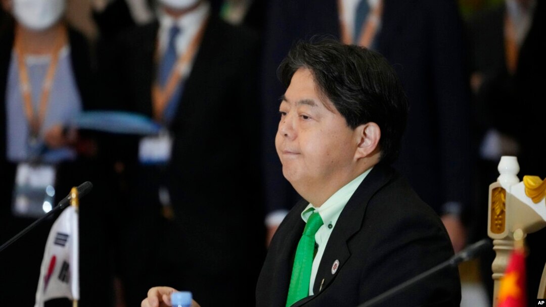 FILE - Japan's Foreign Minister Yoshimasa Hayashi attends the ASEAN Plus Three Foreign Ministers' Meeting in Phnom Penh, Cambodia, Aug. 4, 2022. 