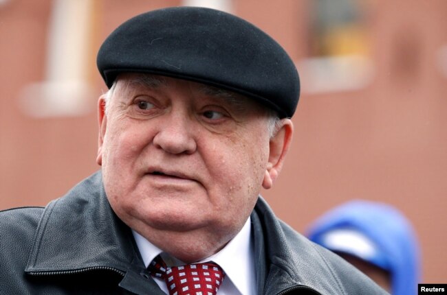 FILE - Former Soviet president Mikhail Gorbachev attends the parade marking the World War II anniversary in Moscow, May 9, 2017.