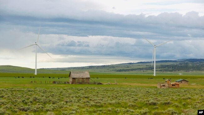 Điện gió ở một nông trại ở bang Wyoming, Hoa Kỳ.