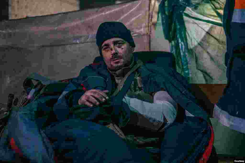 A wounded soldier inside Azovstal. (Dmytro Kozatsky, Azov Regiment, Ukrainian National Guard)