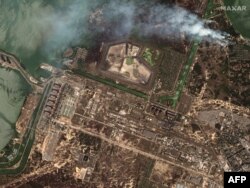 This handout satellite image courtesy of Maxar Technologies released on Aug. 29, 2022, shows the Zaporizhzhia nuclear power plant in Enerhodar. (AFP photo / Satellite image ©2022 Maxar Technologies)
