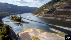Parts of the river Rhine, such as this area in Bingen, Germany, on Aug. 12, have dried out after a long drought period.