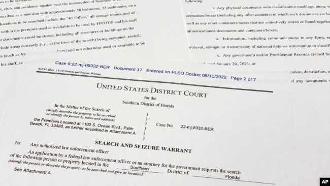 Read the FBI search warrant for former President Donald Trump's Mar-a-Lago estate