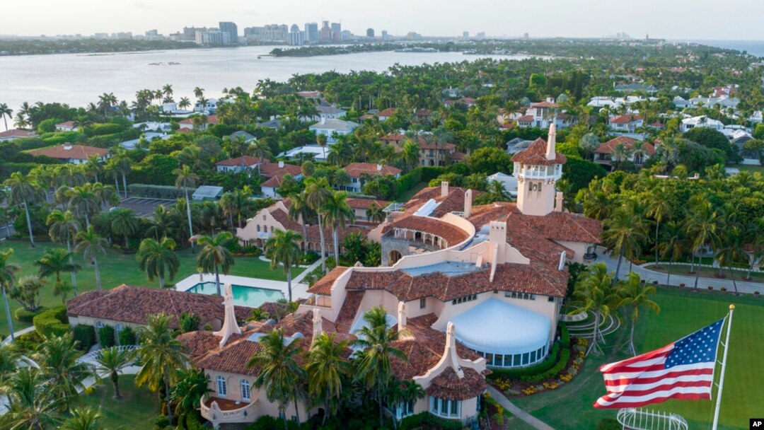 FILE - An aerial view of President Donald Trump's Mar-a-Lago estate near dusk on Aug. 10, 2022, in Palm Beach, Fla.