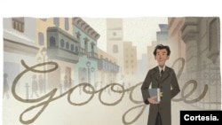 Doodle de Julio Ramón Ribeyro, elaborado por Google en homenaje a su 93 cumpleaños. [Foto: Google]