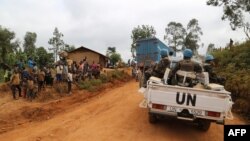 Des soldats marocains de la Monusco patrouillent dans le territoire de Djugu, province d'Ituri, dans l'est de la RDC, le 13 mars 2020.