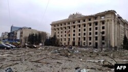 2022年3月1日被俄罗斯军队炮击摧毁的乌克兰哈尔科夫市政厅