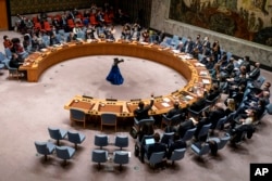 Pertemuan Dewan Keamanan PBB tentang invasi Rusia ke Ukraina, Jumat 25 Februari 2022 di markas besar PBB. (Foto: AP)