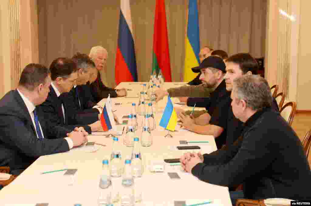 Russian and Ukrainian officials take part in the talks in the Gomel region, Belarus, Feb. 28, 2022.