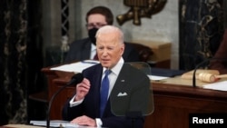 U.S. President Joe Biden delivers his first State of the Union address to a joint session of Congress, in the U.S. Capitol in Washington, DC, U.S., March 1. 2022.