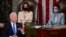 El presidente Joe Biden se dirige a una sesión conjunta del Congreso, el 28 de abril de 2021, ante Cámara Baja y Senado en el Capitolio en Washington, vicepresidenta Kamala Harris y la presidenta de la Cámara de Representantes, Nancy Pelosi, observan. (Foto archivo)