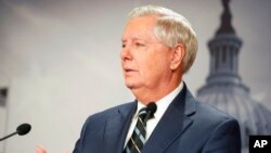 Sen. Lindsey Graham, R-S.C., speaks about a Senate resolution calling for accountability for Russian President Vladimir Putin, March 2, 2022, at the Capitol in Washington.