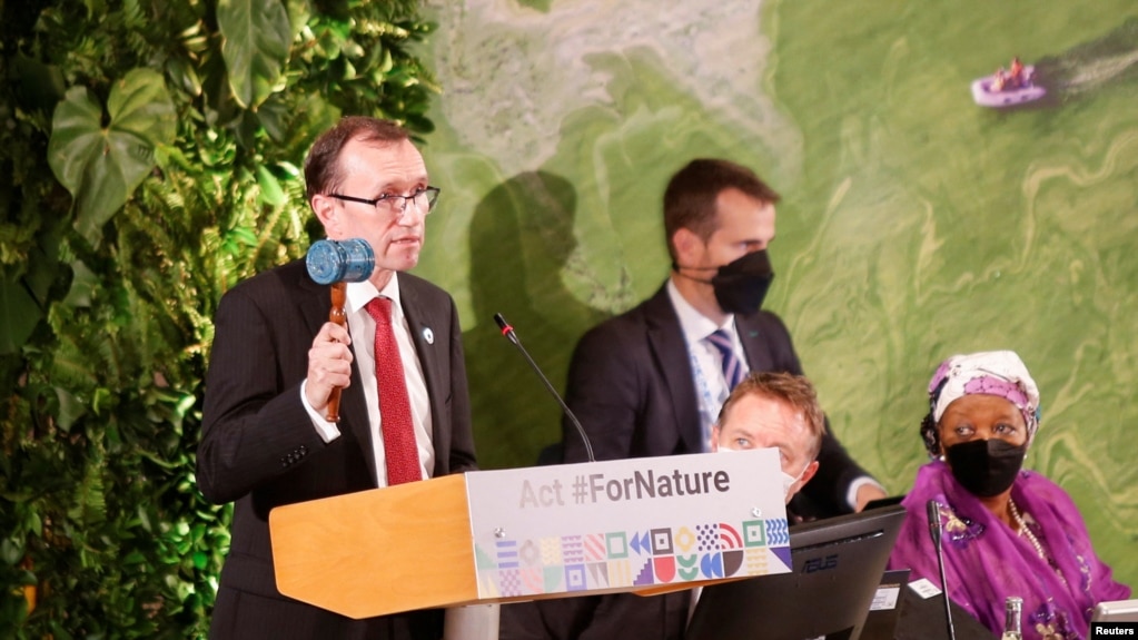 United Nations Environment Assembly (UNEA) President Espen Barth Eide addresses the Fifth Session of the United Nations Environment Assembly (UNEA-5), at the United Nations Environment Program Headquarters in Gigiri, Nairobi, Kenya, Feb. 28, 2022.