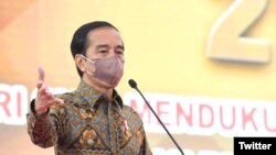 Presiden Joko Widodo saat Pembukaan Rapat Pimpinan TNI dan POLRI 2022, di Mabes TNI Cilangkap, Provinsi DKI Jakarta, 1 Maret 2022. (Twitter/@setkabgoid)