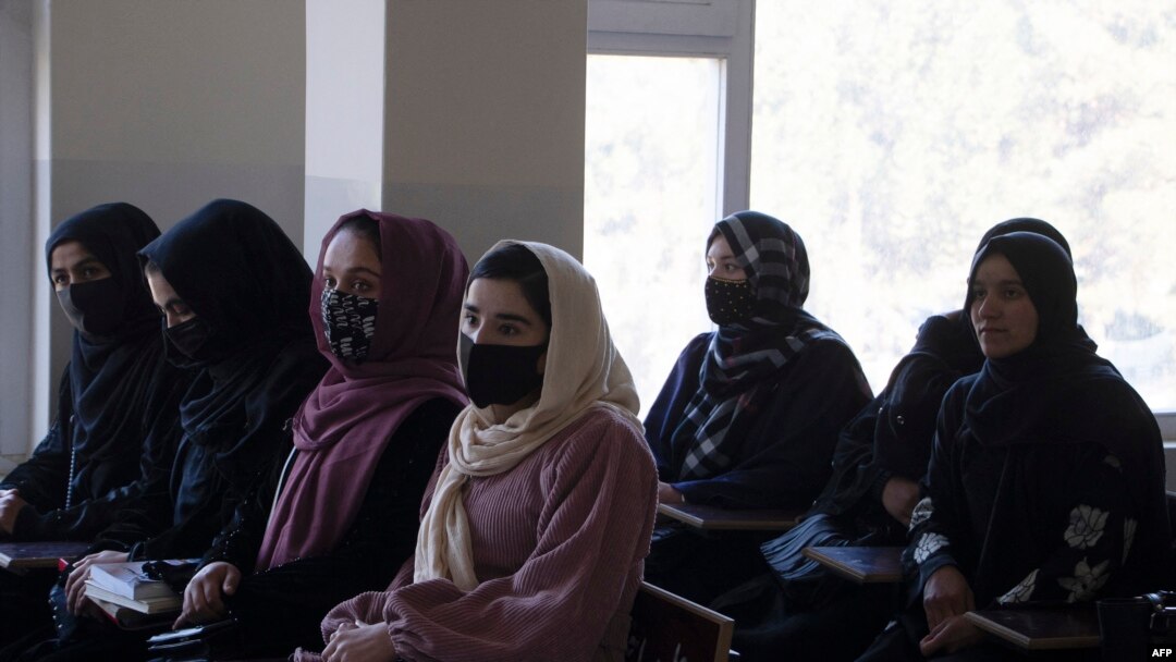 Students attend a class in the Badakshan University after Afghanistan's main universities reopened, in Fayzabad on Feb. 26, 2022.