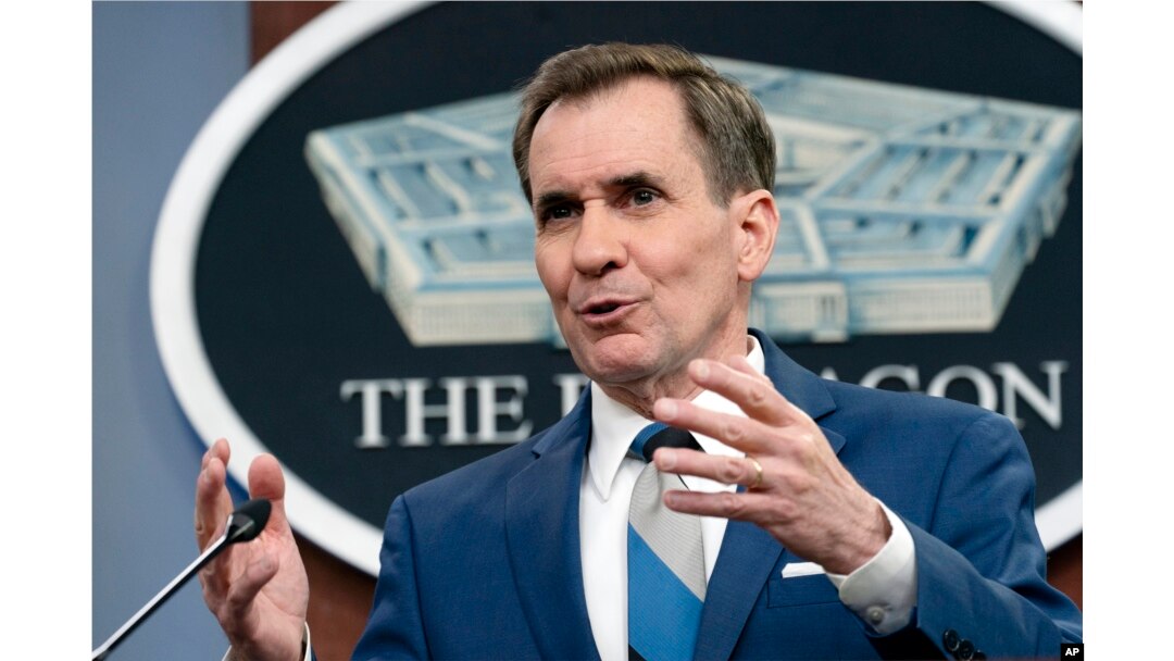 Juru bicara Pentagon John Kirby berbicara saat briefing di Pentagon di Washington, Rabu, 2 Maret 2022. (Foto: AP /Manuel Balce Ceneta)