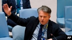 Ukrainian Ambassador to the United Nations Sergiy Kyslytsya addresses the U.N. Security Council meeting on the Russian invasion of Ukraine, Feb. 25, 2022, at U.N. headquarters.