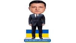 An image of a plastic bobblehead figurine of Ukrainian President Volodymyr Zelenskyy unveiled by the the National Bobblehead Hall of Fame and Museum.