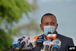 FILE - Ethiopia's Prime Minister Abiy Ahmed speaks in Hawassa, Ethiopia, June 5, 2020.