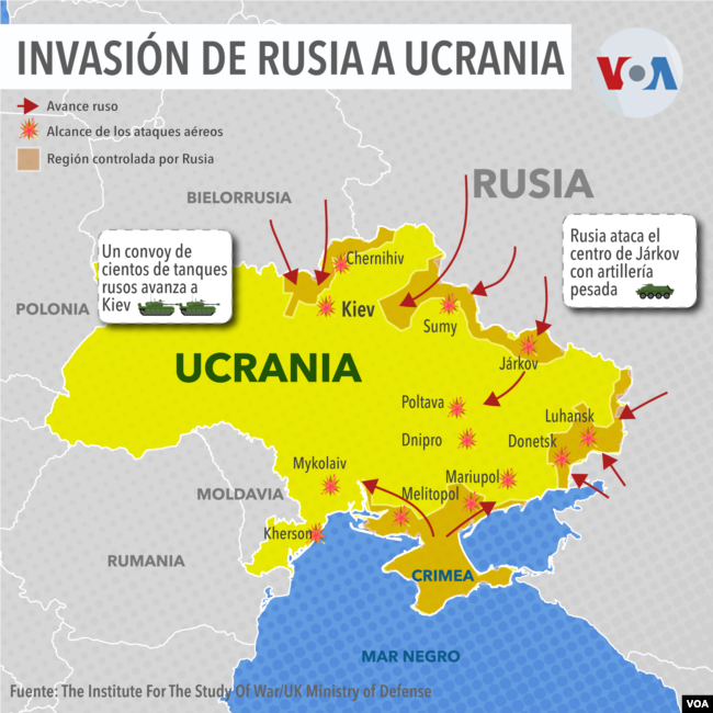 Mapa de cómo se produce la invasión a Ucrania