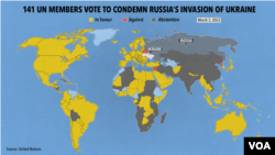 Glasanje 141 članice UN-a o osudi ruske invazije na Ukrajinu.