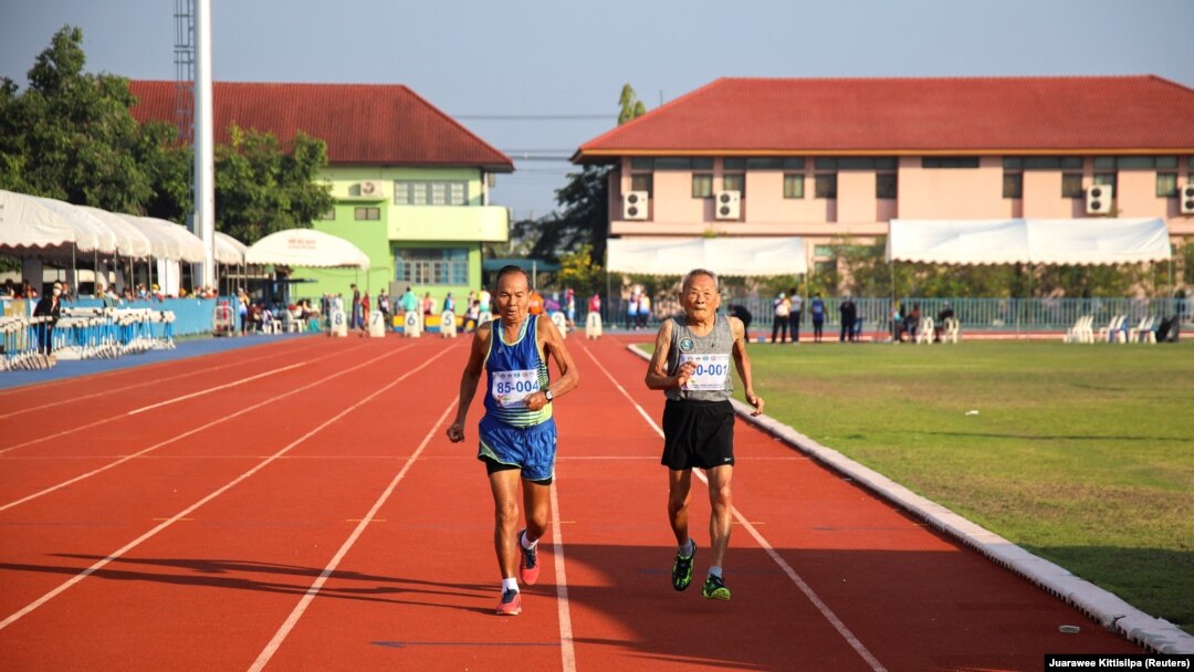 102-year-old sprinter Sawang Janpram during the Men's 100m during the Thailand Master Athletes Championship on February 27, 2022.