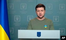 FILE - In this image taken from video provided by the Ukrainian Presidential Press Office, Ukrainian President Volodymyr Zelenskyy speaks to the nation in Kyiv, Ukraine, March 3, 2022.