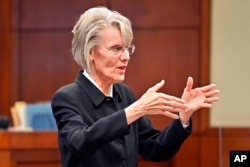 Assistant Kentucky Attorney General Barbara Maines Whaley gives her closing arguments to the jury in the trial of Brett Hankison in Louisville, Ky., March 3, 2022.