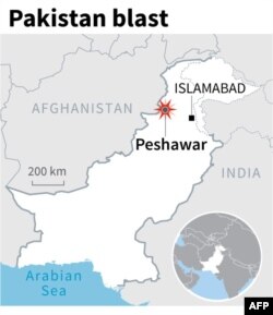 Map showing the location of a deadly bombing in northwestern Pakistan, March 4, 2022.