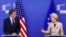 U.S. Secretary of State Antony Blinken and European Commission President Ursula von der Leyen participate in a media conference at EU headquarters in Brussels, March 4, 2022.