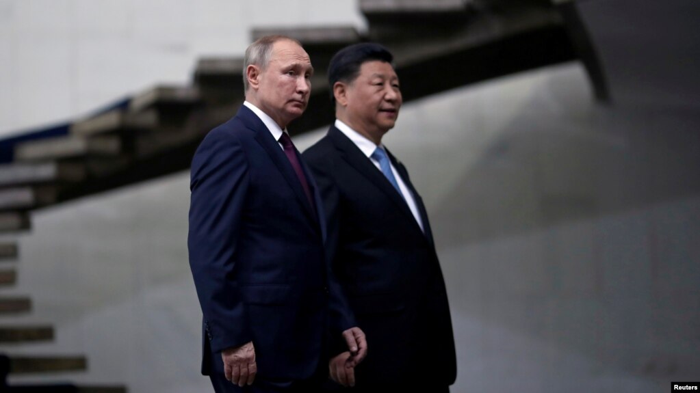 俄罗斯总统普京与中国国家主席习近平(资料照片)(photo:VOA)