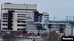 A damaged administrative building of the Zaporizhzhia nuclear power plant in Enerhodar, Ukraine, is seen in this handout photo released March 4, 2022.