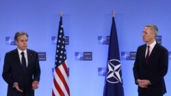 NATO Secretary General Jens Stoltenberg and US Secretary of State Antony Blinken speak during a news conference before a NATO foreign ministers meeting at the Alliance's headquarters in Brussels, March 4, 2022.