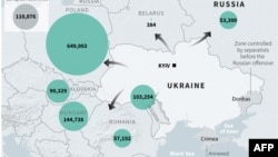 Карта Европы, показывающая приток украинских беженцев в европейские страны, по данным УВКБ ООН