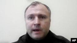 In this image from video, Victor Zhora, a top Ukrainian cybersecurity official, holds a news conference for international media March 4, 2022, from a bunker in Kyiv, Ukraine.