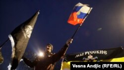 Serbia - Belgrade - Protest for Russia organized by Serbian far right group Narodne patrole/People's patrol - March 4th 2022
