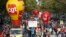 Protestors march during a demonstration against the labor reforms in Paris, Oct. 19 2017.