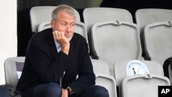 FILE - Chelsea soccer club owner Roman Abramovich attends a soccer match in Gothenburg, Sweden, May 16, 2021.