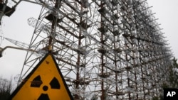 Tanda radioaktivitas di Chernobyl, Ukraina, pada 22 November 2018. (Foto: AP)