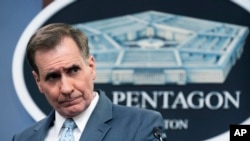 Juru bicara Pentagon John Kirby berbicara dalam konferensi pers di Pentagon, Washington, pada 4 Maret 2022. (Foto: AP/Manuel Balce Ceneta)