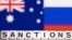 Plastic letters arranged to read 'Sanctions' are placed in front the flag colors of Australia and Russia in this illustration taken Feb. 28, 2022. (Reuters/Dado Ruvic/Illustration)