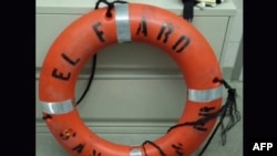 A life ring recovered by the Coast Guard from the El Faro cargo ship, that has gone missing during Hurricane Joaquin, Oct 4, 2015.